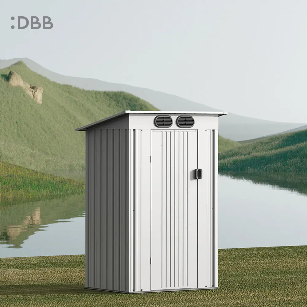 4’X4’ Metal Sheds Garden Storage Sheds Durable Steel Sheds With Pent Roof For Outdoor Patio Yard 丨Light Grey - Image 13