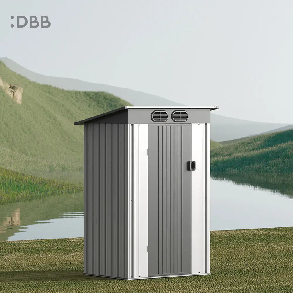 4’X4’ Metal Sheds Garden Storage Sheds Durable Steel Sheds With Pent Roof For Outdoor Patio Yard 丨Light Grey - Image 18