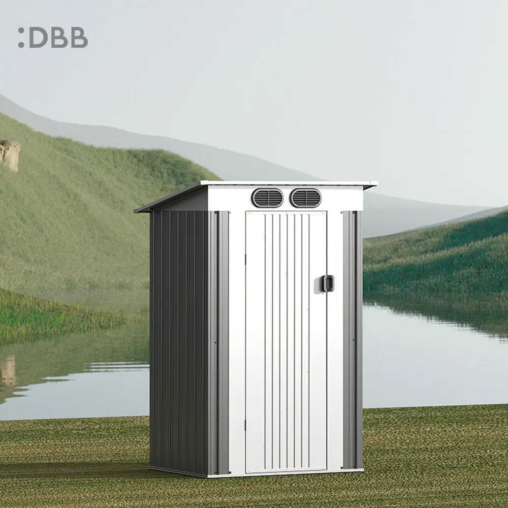 4’X4’ Metal Sheds Garden Storage Sheds Durable Steel Sheds With Pent Roof For Outdoor Patio Yard 丨Light Grey - Image 16