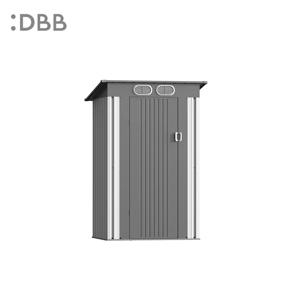 4’X4’ Metal Sheds Garden Storage Sheds Durable Steel Sheds With Pent Roof For Outdoor Patio Yard 丨Light Grey - Image 3