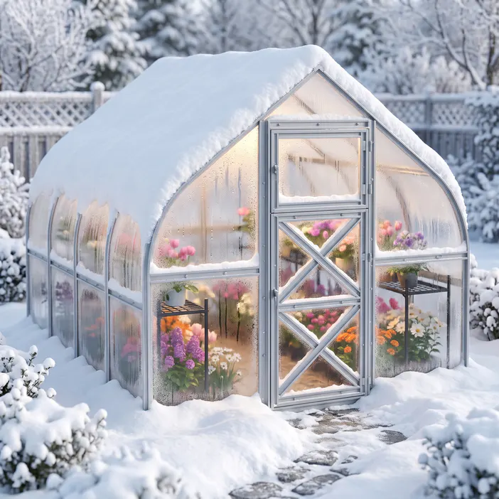 10x13-ft-steel-curved-eave-gable-roof-greenhouse-scene-2