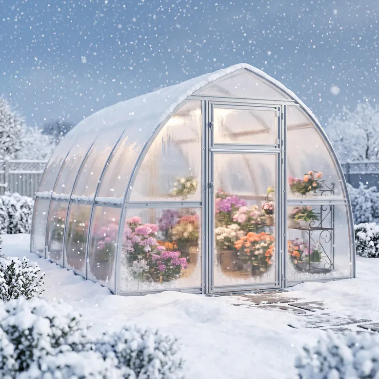 10x13-ft-steel-pointed-arch-roof-greenhouse-scene-1