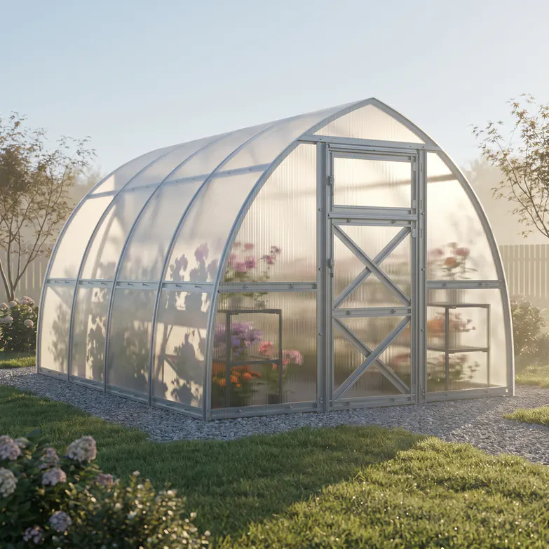 10x13-ft-steel-pointed-arch-roof-greenhouse-scene-2