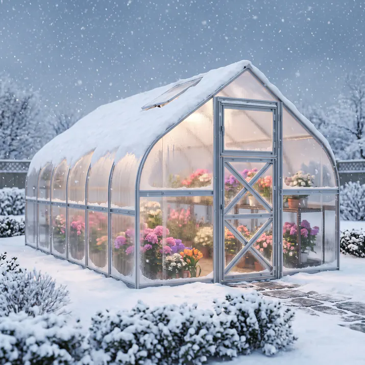 10x20-ft-steel-curved-eave-gable-roof-greenhouse-scene-2