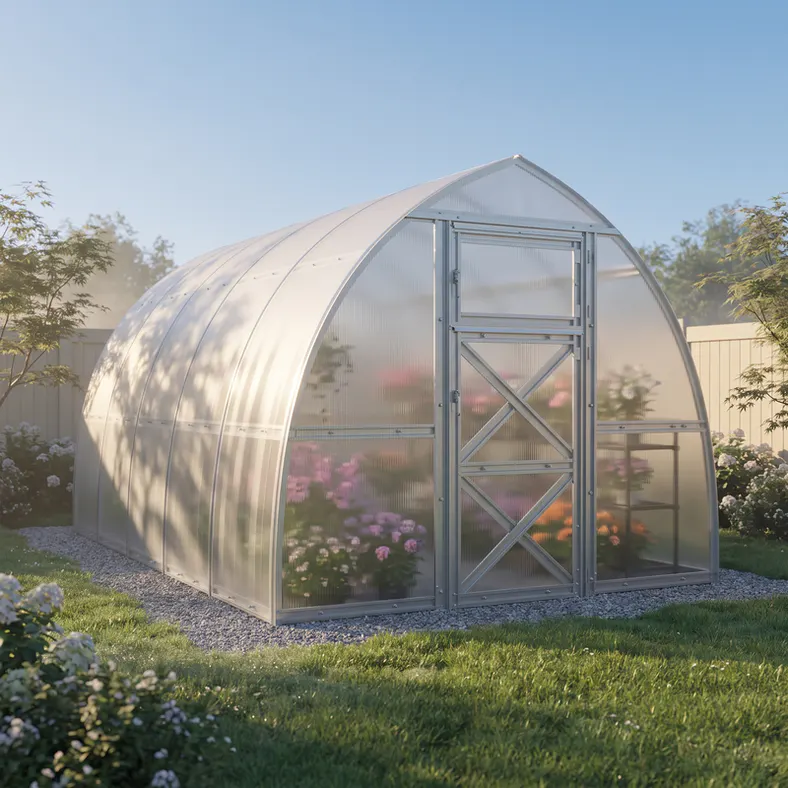 10x20-ft-steel-pointed-arch-roof-greenhouse-scene-1