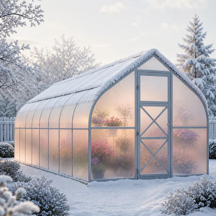 10x26-ft-steel-curved-eave-gable-roof-greenhouse-scene-1