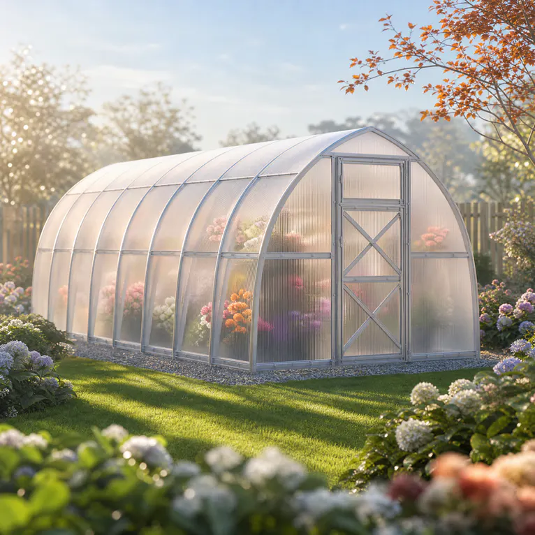 10x26-ft-steel-pointed-arch-roof-greenhouse-scene-2