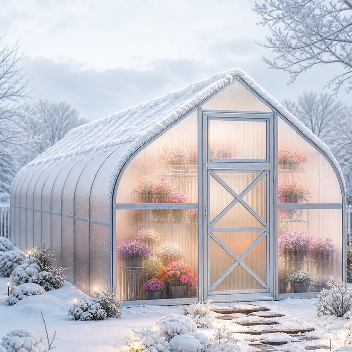 10x33-ft-steel-curved-eave-gable-roof-greenhouse-scene-2