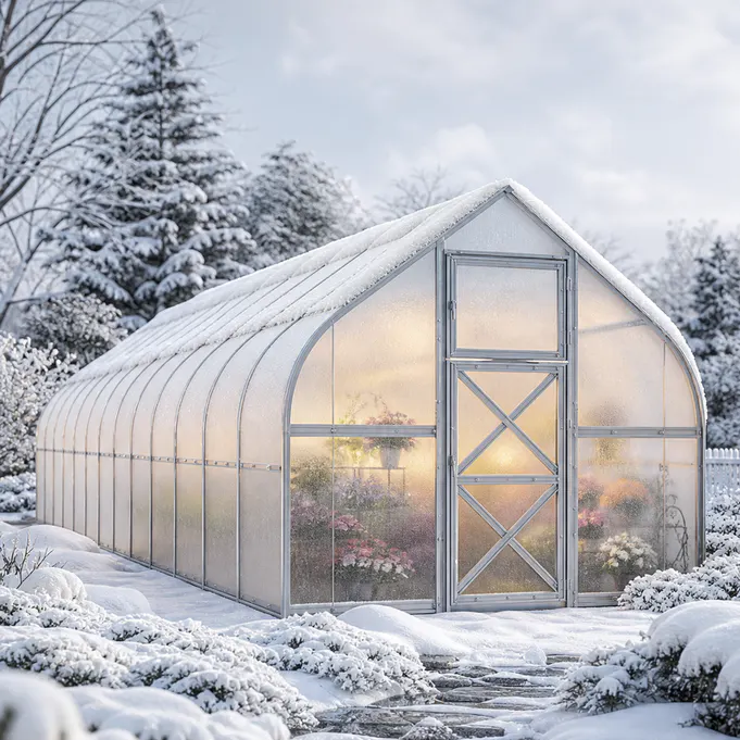 10x46-ft-steel-curved-eave-gable-roof-greenhouse-scene-1