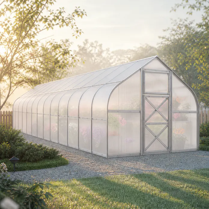 10x46-ft-steel-curved-eave-gable-roof-greenhouse-scene-2