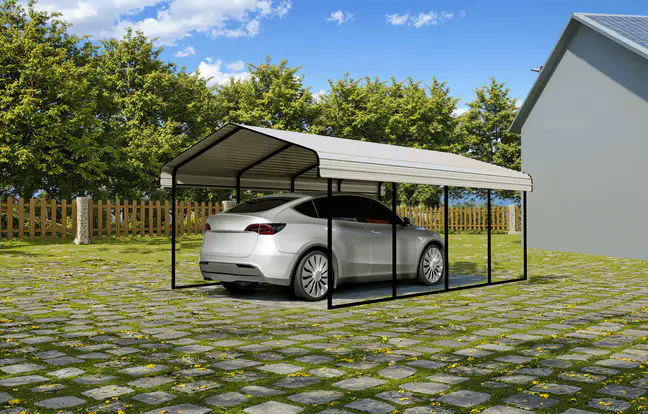 12x20-ft-open-sided-metal-carport-with-horizontal-tile-roof-scene-2
