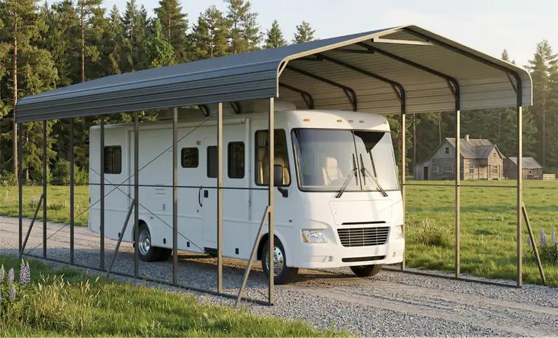 14x35-ft-open-sided-metal-carport-with-horizontal-tile-roof-scene-1