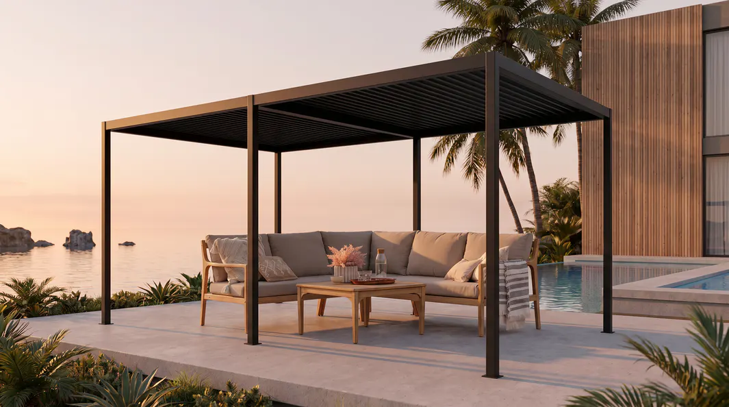 6-post-aluminium-louvered-pergola-scene-1