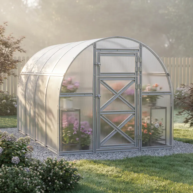 6.5x8.6-ft-steel-arched-roof-greenhouse-scene-1