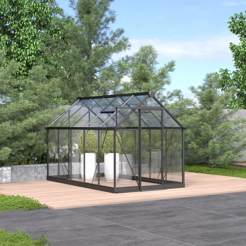 6x10-ft-aluminium-gable-roof-greenhouse-with-glass-panels-s-series-scene-1