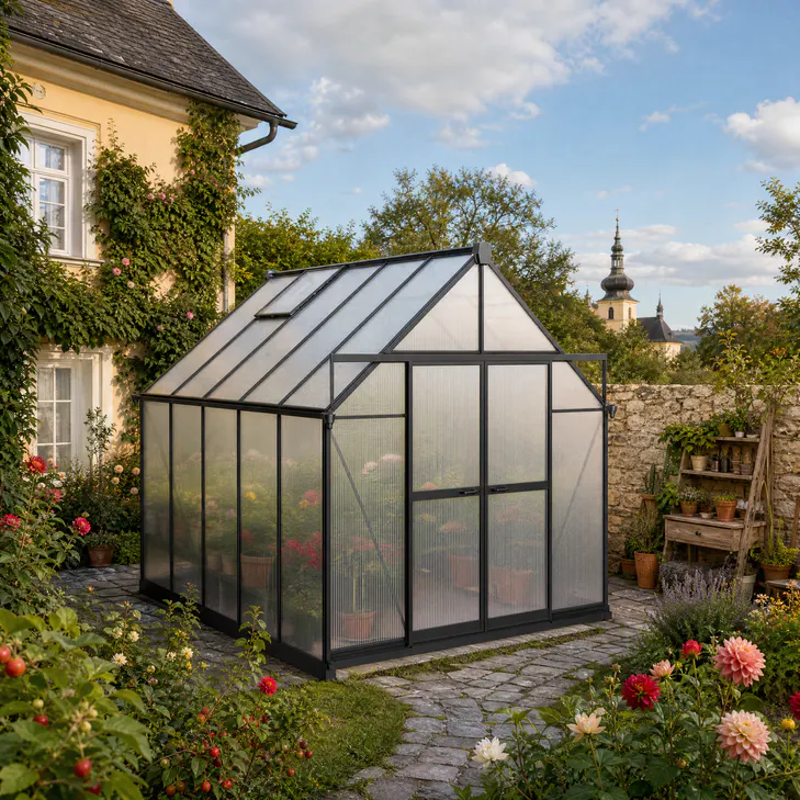 8x10-ft-aluminium-gable-roof-greenhouse-with-polycarbonate-panels-s-series-scene-3