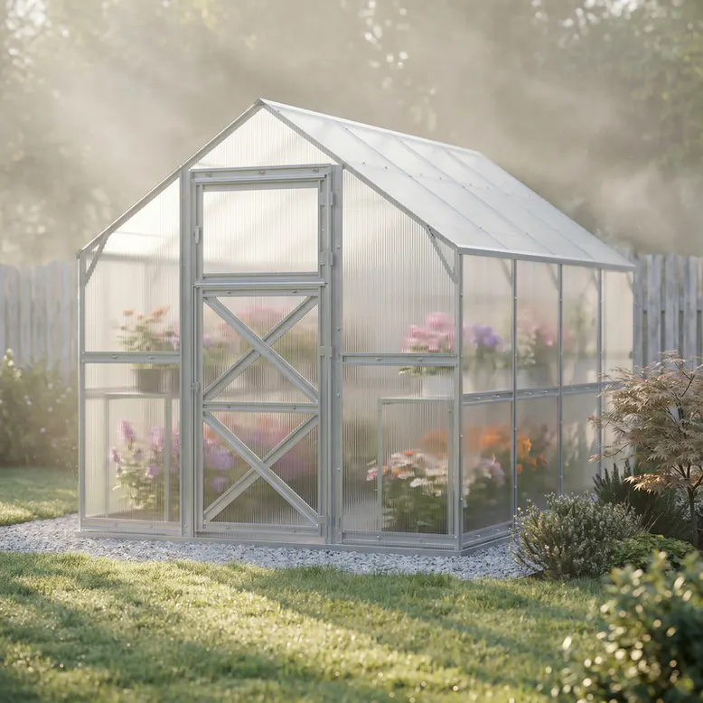 8x10.5-ft-steel-gable-roof-greenhouse-scene-1