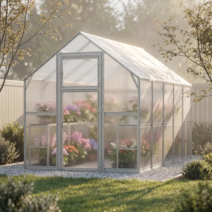 8x13.3-ft-steel-gable-roof-greenhouse-scene-1