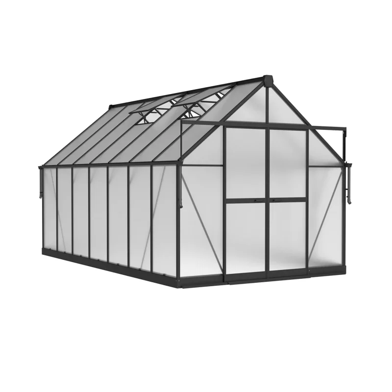8 x 14 ft Aluminium Gable Roof Greenhouse with Polycarbonate Panels | S Series 9 8x14-ft-aluminium-gable-roof-greenhouse-with-polycarbonate-panels-s-series-product-1