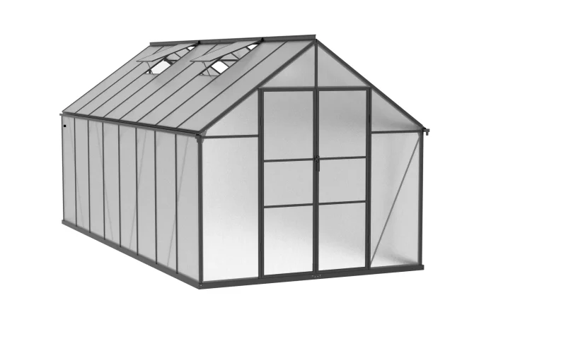 8 x 16 ft Aluminium Gable Roof Greenhouse with Polycarbonate Panels | S Series 8 8x16-ft-aluminium-gable-roof-greenhouse-with-polycarbonate-panels-s-series-product-1