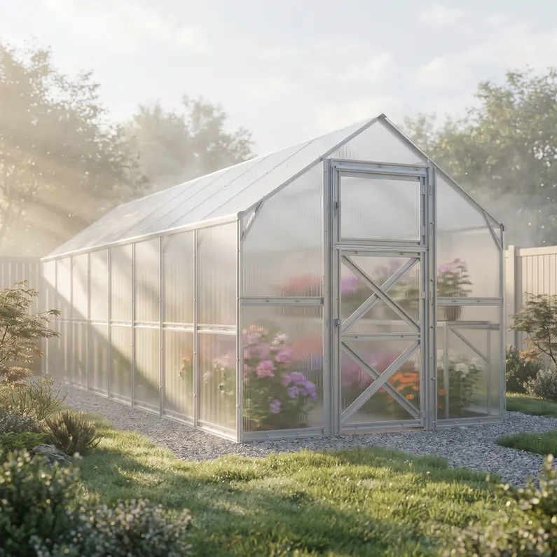 8x21.3-ft-steel-gable-roof-greenhouse-scene-1
