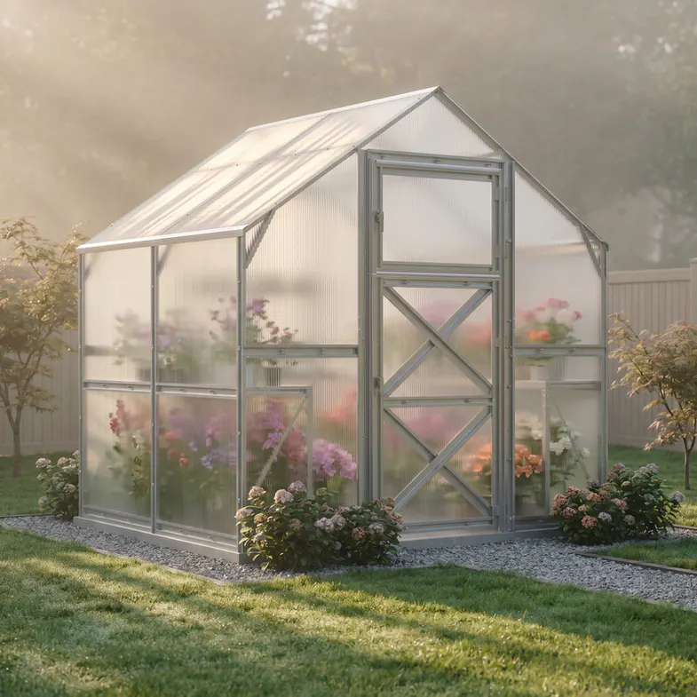 8x5.3-ft-steel-gable-roof-greenhouse-scene-2
