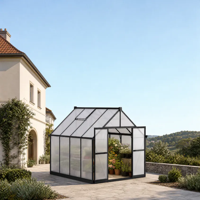 8x8-ft-aluminium-gable-roof-greenhouse-with-polycarbonate-panels-s-series-scene-1