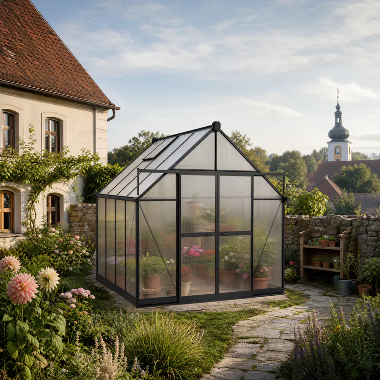 8x8-ft-aluminium-gable-roof-greenhouse-with-polycarbonate-panels-s-series-scene-2
