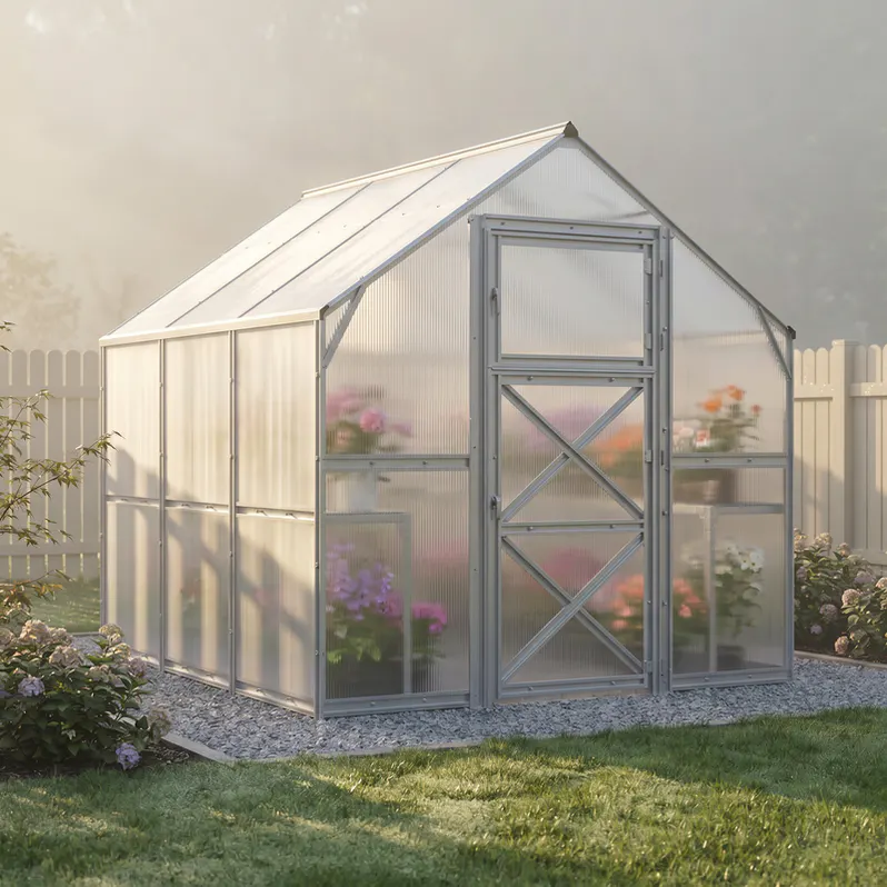 8x8-ft-steel-gable-roof-greenhouse-scene-1