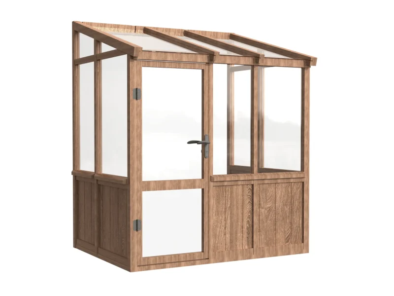 Wooden Lean-To Greenhouse with Solid Wood Base and Glass Panels 1 wooden-lean-to-greenhouse-with-solid-wood-base-and-glass-panels-product-1
