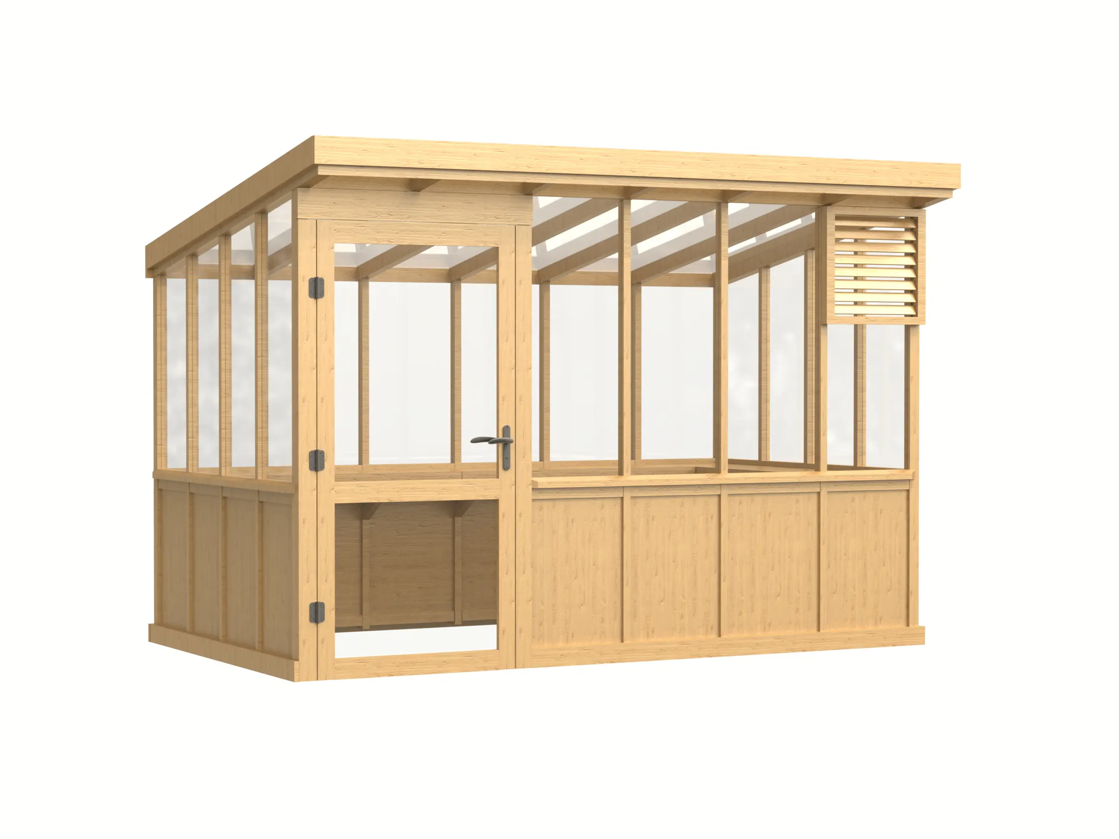 Wooden Pent Roof Greenhouse with Solid Wood Base and Glass Panels 2 wooden-pent-roof-greenhouse-with-solid-wood-base-and-glass-panels-product-2