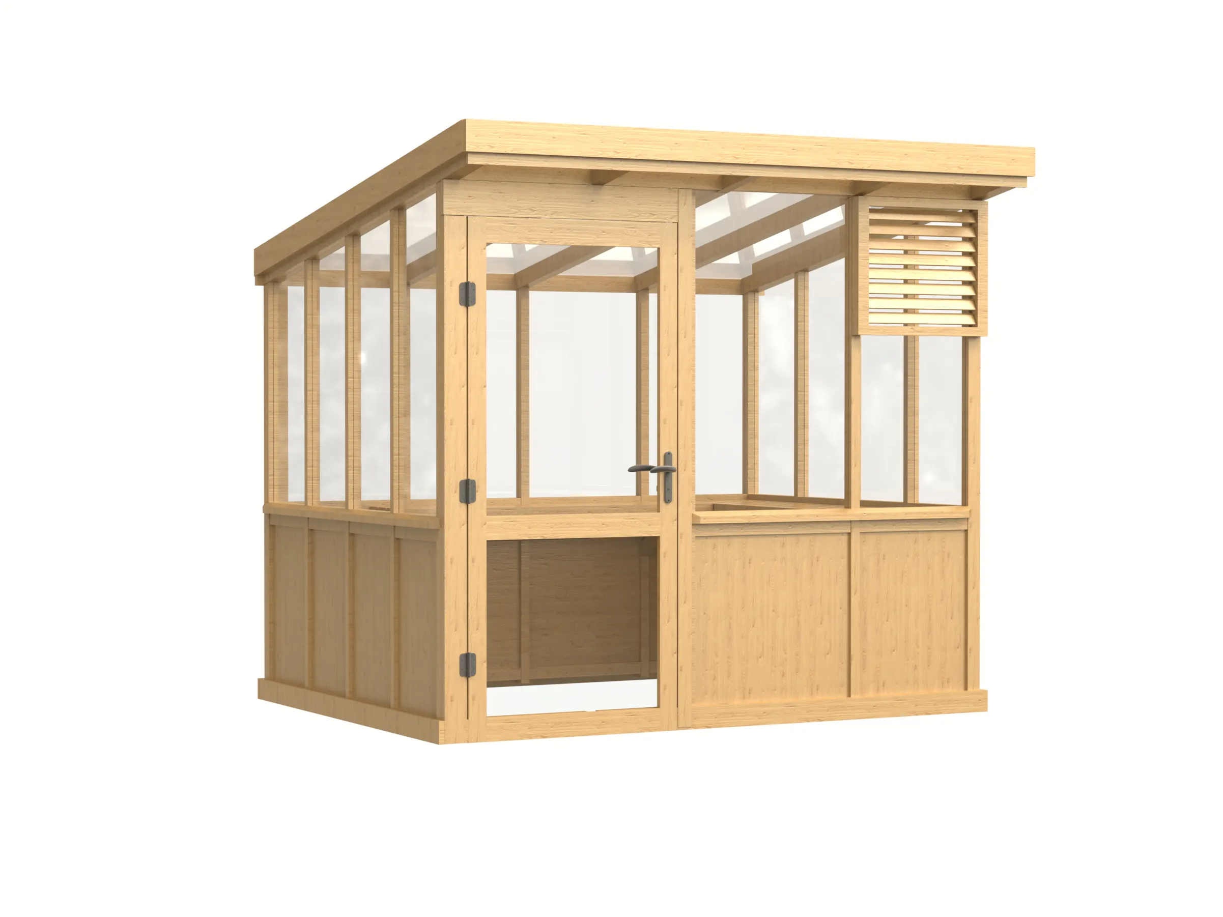 Wooden Pent Roof Greenhouse with Solid Wood Base and Glass Panels 3 wooden-pent-roof-greenhouse-with-solid-wood-base-and-glass-panels-product-3