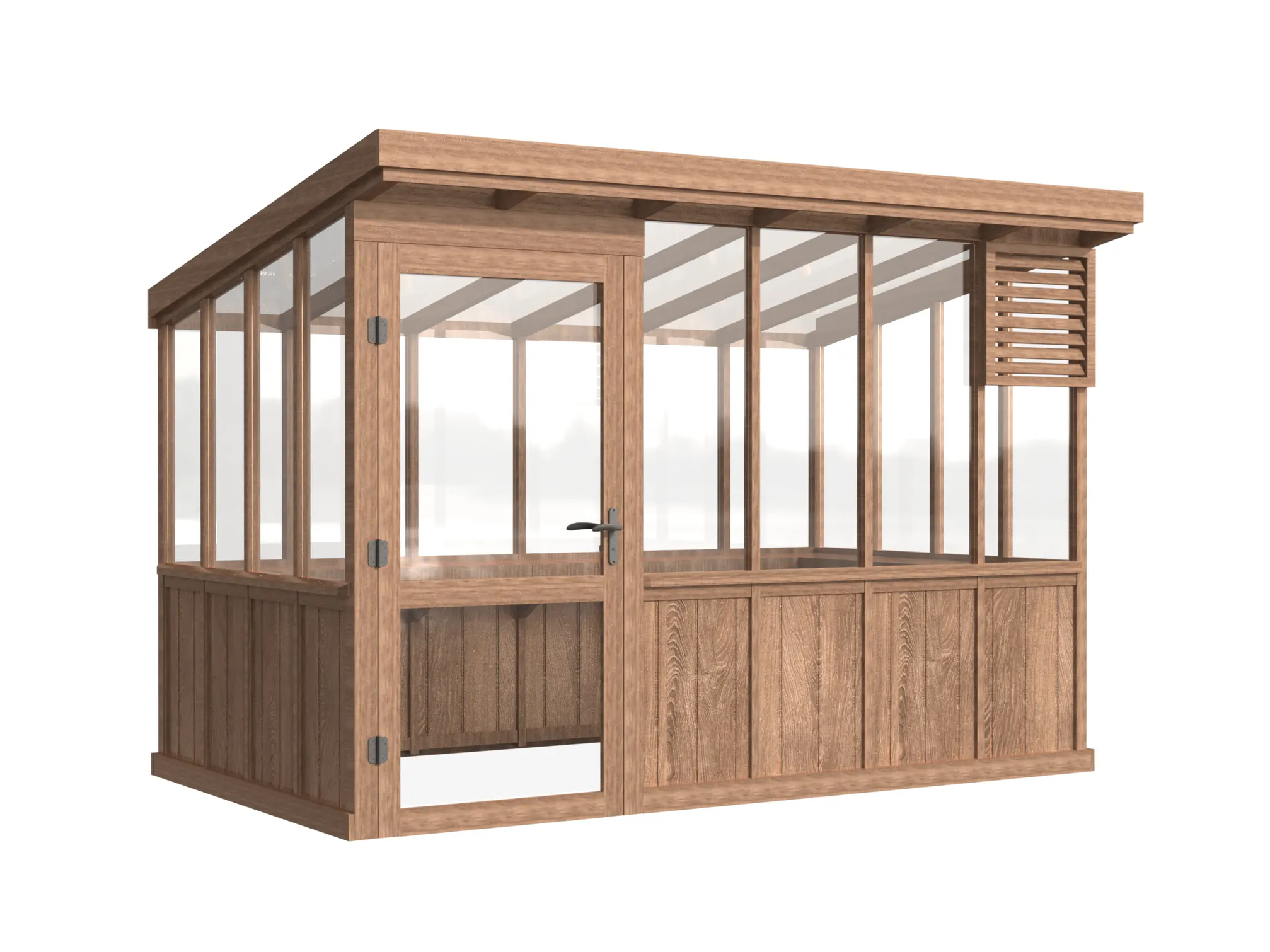 Wooden Pent Roof Greenhouse with Solid Wood Base and Glass Panels 4 wooden-pent-roof-greenhouse-with-solid-wood-base-and-glass-panels-product-4